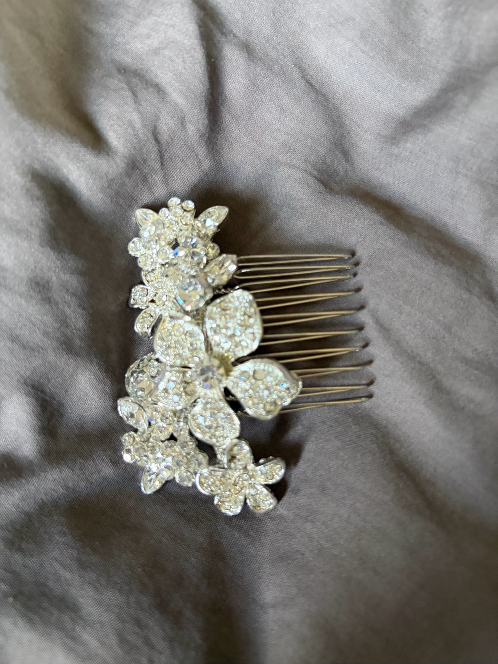 Swarovski Floral Hair Comb - Silver Crystal Accent